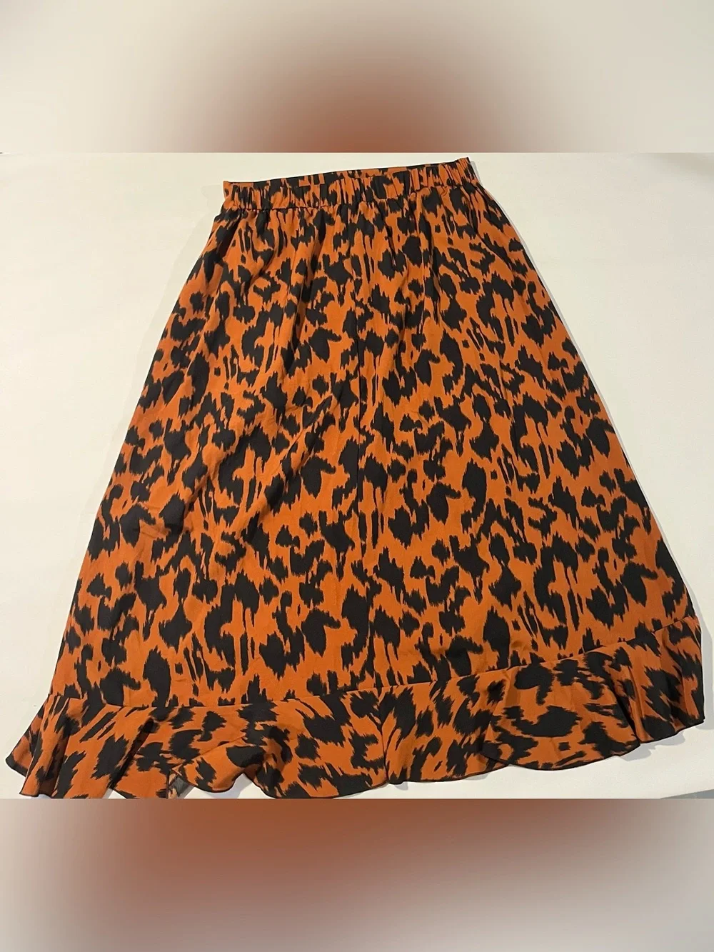 SHEIN Orange and Black Asymmetrical Leopard Ruffle Skirt - Picture 2 of 3